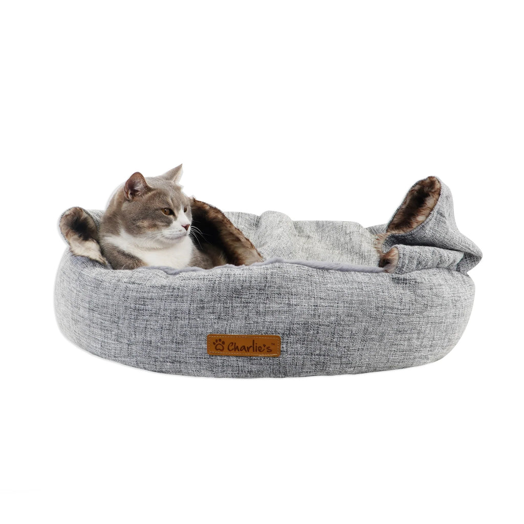 Faux Wolf Fur & Linen Burrow Bed