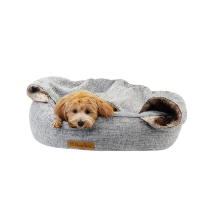Faux Wolf Fur & Linen Burrow Bed